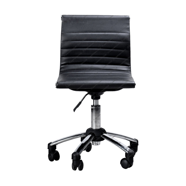Black office chair with a quilted design on a white background - KANTORKU.co.id Solusi Tepat Kebutuhan Kantor Kamu!!