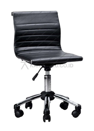 Black office chair with chrome base on a white background KANTORKU.co.id Solusi Tepat Kebutuhan Kantor Kamu!!