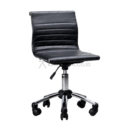 Black office chair with chrome base on a white background KANTORKU.co.id Solusi Tepat Kebutuhan Kantor Kamu!!