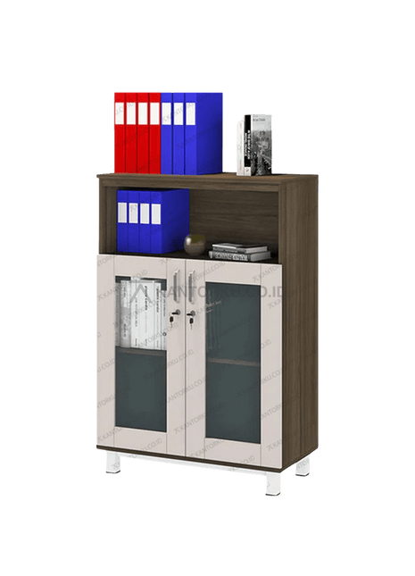 Lemari OR 009 modern kombinasi warna Grasse Grey Oak dan Pastel Grey – Tersedia di Kantorku.co.id