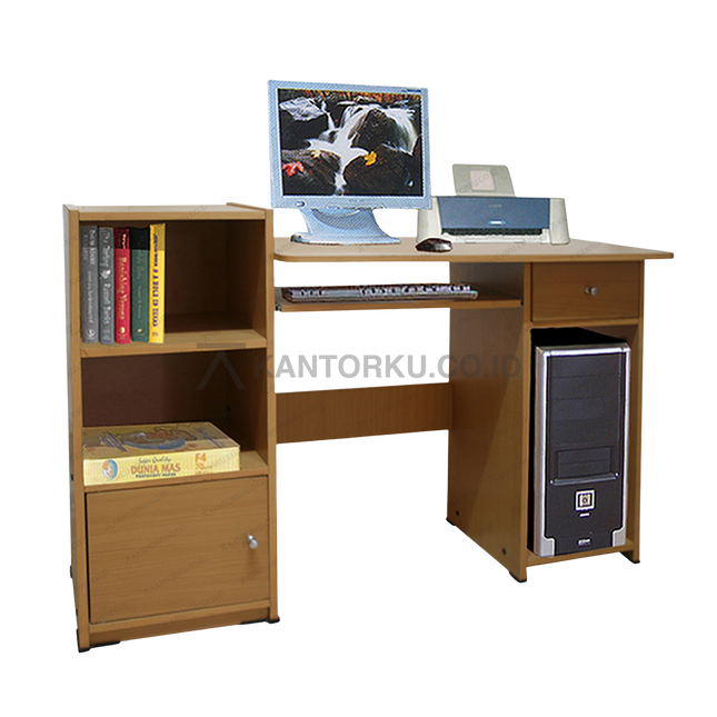 Meja komputer Dongsun minimalis dengan laci dan papan keyboard geser untuk ruang kerja modern – kantorku.