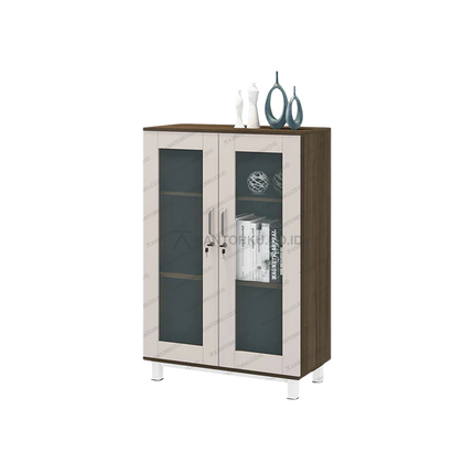 Lemari OR 010 modern kombinasi warna Grasse Grey Oak dan Pastel Grey – Tersedia di Kantorku.co.id