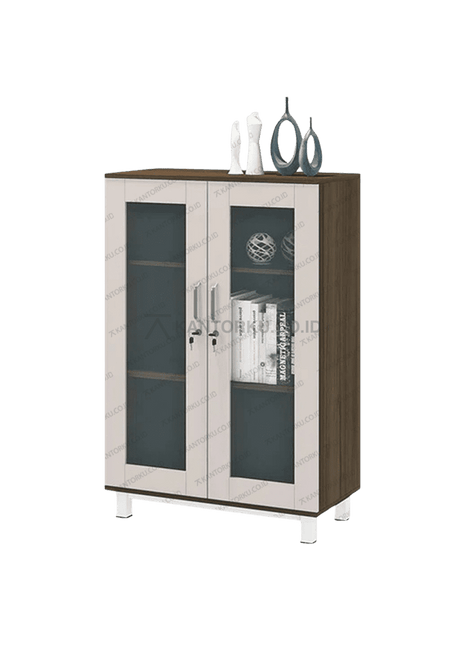 Lemari OR 010 modern kombinasi warna Grasse Grey Oak dan Pastel Grey – Tersedia di Kantorku.co.id