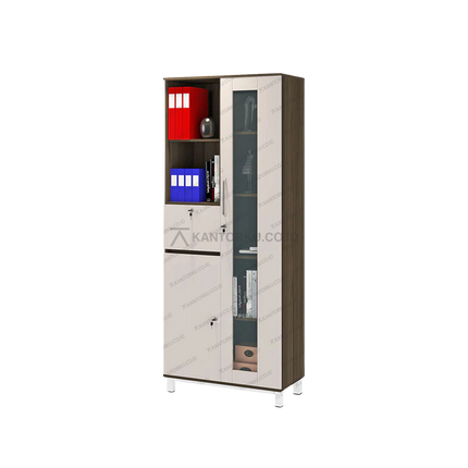 Lemari OR 011 modern kombinasi Grasse Grey Oak dan Pastel Grey elegan – Tersedia di Kantorku.co.id