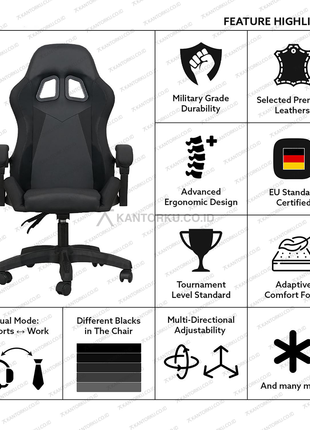 Kursi gaming ergonomis TLS-029 Black Series dengan sandaran fleksibel – Tersedia di kantorku.co.id