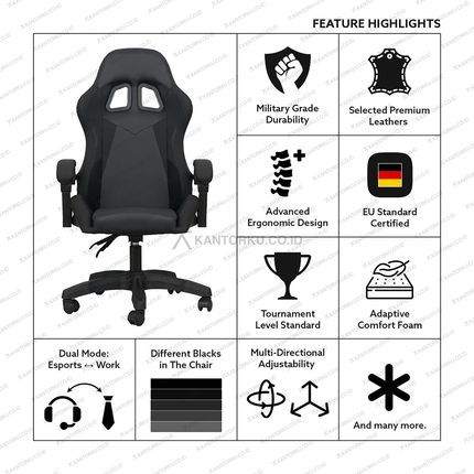 Kursi gaming ergonomis TLS-029 Black Series dengan sandaran fleksibel – Tersedia di kantorku.co.id