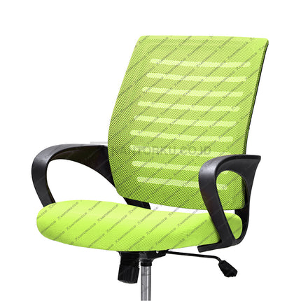 Green office chair with black armrests on a white background Kursi Kantor Ergonomis - kursi DENGAN sandaran tangan - Kursi Kerja desain Minimalis - Kursi Staff - Kursi Karyawan - kursi dengan roda dan hidrolik - desain elegan harga ramah di kantong - Kursi Kantor Ergotec harga di bawah 1 juta - KANTORKU
