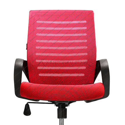 Red office chair with black armrests on a white background Kursi Kantor Ergonomis - kursi DENGAN sandaran tangan - Kursi Kerja desain Minimalis - Kursi Staff - Kursi Karyawan - kursi dengan roda dan hidrolik - desain elegan harga ramah di kantong - Kursi Kantor Ergotec harga di bawah 1 juta - KANTORKU