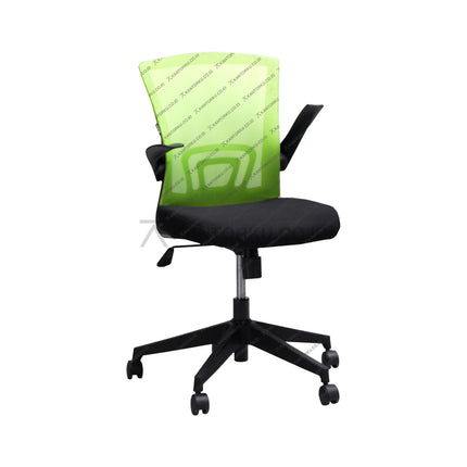 Black office chair with green mesh backrest on a white background Kursi Kantor Ergonomis - kursi DENGAN sandaran tangan - Kursi Kerja desain Minimalis - Kursi Staff - Kursi Karyawan - kursi dengan roda dan hidrolik - desain elegan harga ramah di kantong - Kursi Kantor Ergotec harga di bawah 1 juta - KANTORKU