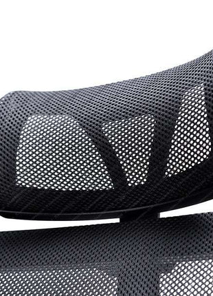 Black mesh car headrest cover on a white background