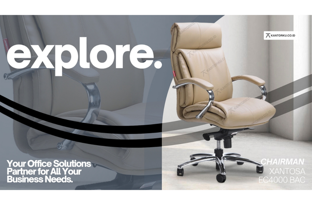 Kursi kantor Chairman Xantosa EC4000 BAC warna krem dengan sandaran ergonomis dan kaki chrome
