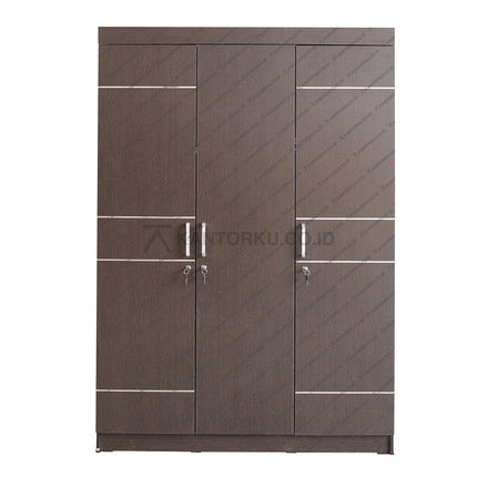 Lemari pakaian tiga pintu tanpa cermin warna espresso dengan desain minimalis – KANTORKU