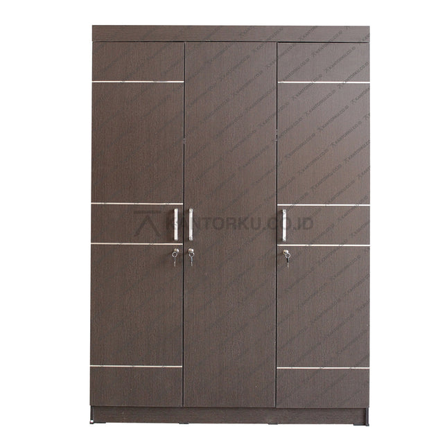 Lemari pakaian tiga pintu tanpa cermin warna espresso dengan desain minimalis – KANTORKU