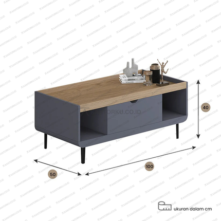 Desain minimalis coffee table CENA CT-02 dengan kaki besi kokoh – Tersedia di Kantorku.co.id