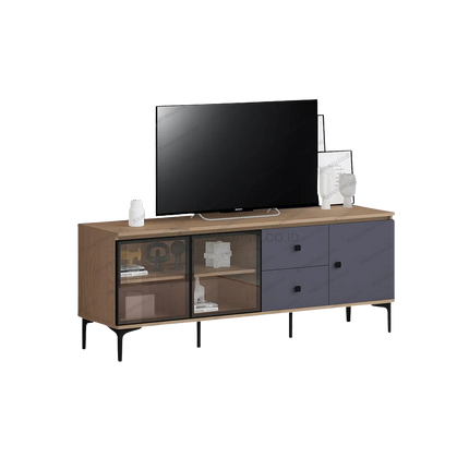 Meja TV modern CENA TC-01 warna Light Wood Grain dan Slate Grey – Tersedia di Kantorku.co.id