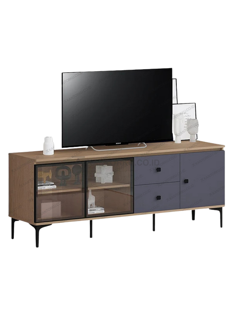 Meja TV modern CENA TC-01 warna Light Wood Grain dan Slate Grey – Tersedia di Kantorku.co.id