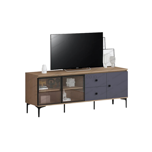 Meja TV modern CENA TC-01 warna Light Wood Grain dan Slate Grey – Tersedia di Kantorku.co.id