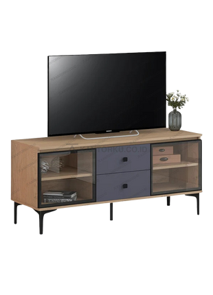 Meja TV minimalis CENA TC-02 dengan kombinasi warna kayu dan abu – Tersedia di Kantorku.co.id