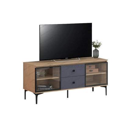 Meja TV minimalis CENA TC-02 dengan kombinasi warna kayu dan abu – Tersedia di Kantorku.co.id