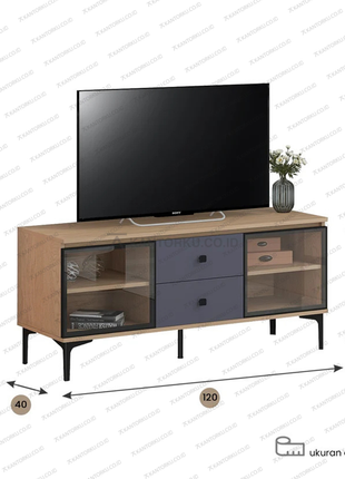 TV cabinet modern bergaya elegan dengan kaki besi kokoh – Tersedia di Kantorku
