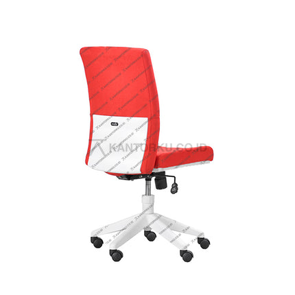 Red office chair with white base on a white background