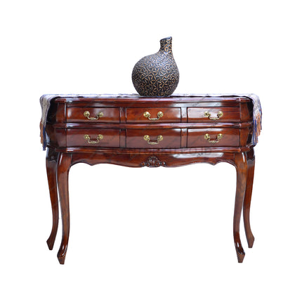 Meja sudut drawer Ritz Gallery dengan 6 laci lengkung dari kayu mahogani berkualitas, tampilan klasik elegan – kantorku