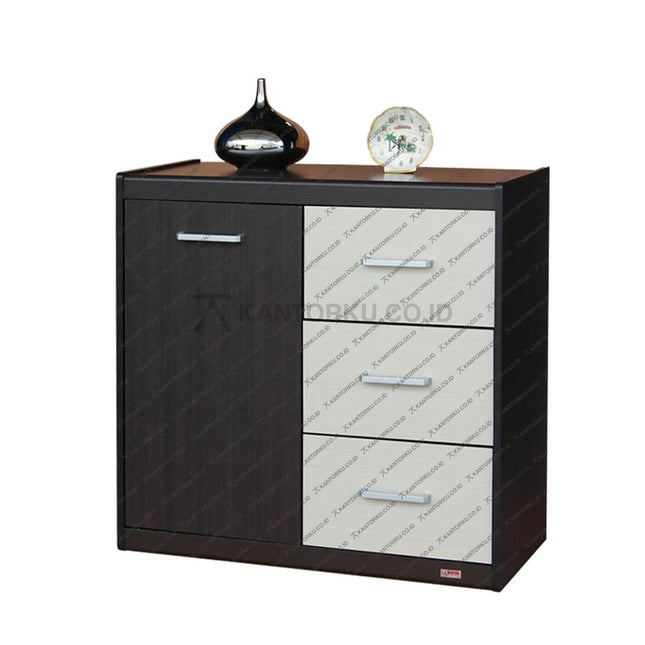 Lunar CR80 Credenza Rak Serbaguna 3 Laci berbahan partikel board elegan – KANTORKU