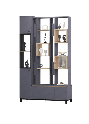 Lemari display modern CENA DV-01 warna Slate Grey dan Light Wood – Tersedia di Kantorku.co.id