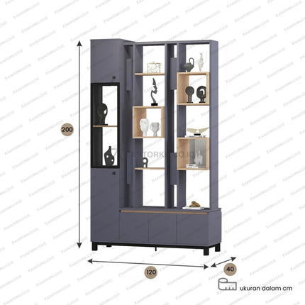 Display cabinet elegan tinggi 200 cm dengan kaca berframe aluminium – Tersedia di Kantorku