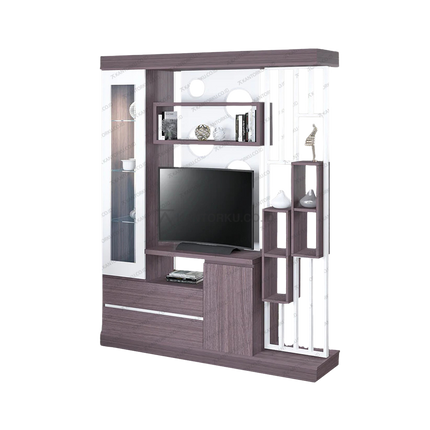 Rak TV DV 005 modern dengan kombinasi warna Grey Ashtree dan Putih Gloss – Tersedia di Kantorku.co.id