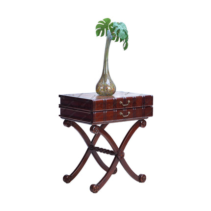 Meja kayu jati minimalis bergaya modern dengan pola zigzag unik dan permukaan kaca transparan — kantorku.co.id.