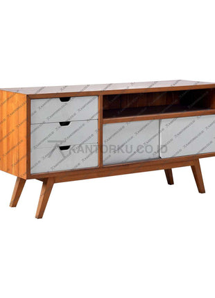 Furniture meja TV kayu finishing natural bergaya minimalis untuk ruang tamu modern – kantorku.co.id