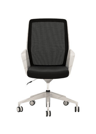 Kursi kantor FIRM FLO Chair versi putih bergaya minimalis elegan. Tersedia di Kantorku.co.id.