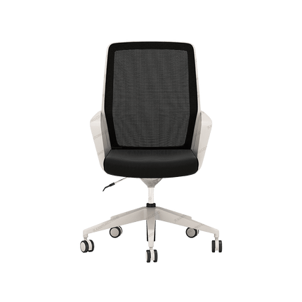 Kursi kantor FIRM FLO Chair versi putih bergaya minimalis elegan. Tersedia di Kantorku.co.id.