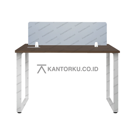 Meja kerja Fluix WS 2P F dua orang dengan partisi panel tengah dan kursi Javico ergonomis, desain modern minimalis – KANTORKU