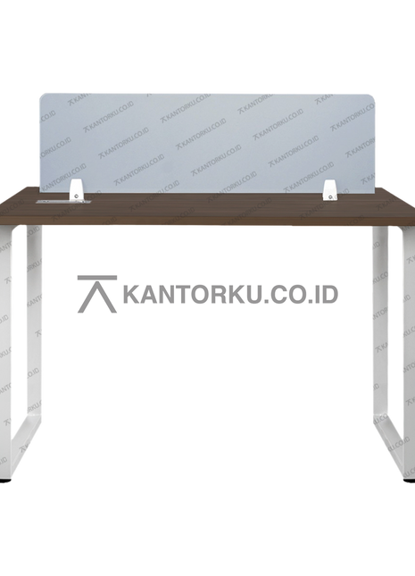 Meja kerja Fluix WS 2P F dua orang dengan partisi panel tengah dan kursi Javico ergonomis, desain modern minimalis – KANTORKU