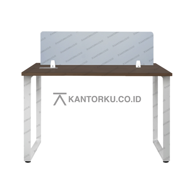 Meja kerja Fluix WS 2P F dua orang dengan partisi panel tengah dan kursi Javico ergonomis, desain modern minimalis – KANTORKU