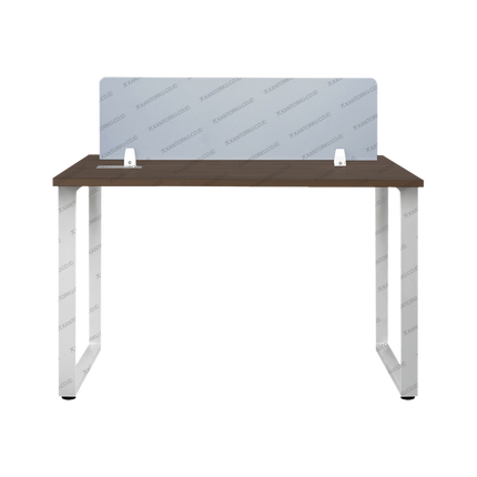 Meja kerja Fluix WS 2P F dua orang dengan partisi panel tengah dan kursi Javico ergonomis, desain modern minimalis – KANTORKU
