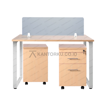 Meja kantor tim dua orang dengan drawer beroda — kantorku.co.id