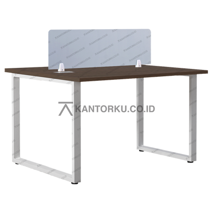 Set meja kerja Fluix WS 2P F finishing natural dengan rangka kaki metal kokoh, dilengkapi drawer beroda – KANTORKU.CO.ID