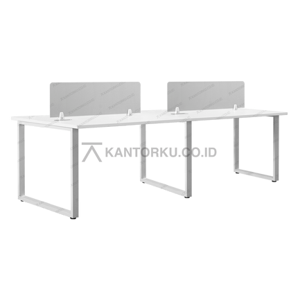 Desain meja kerja FLUIX WS 4P F kolaboratif dengan top table kayu modern – KANTORKUDOTCODOTID