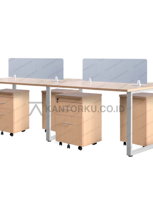 Meja kantor tim empat orang dengan drawer beroda praktis — kantorku.co.id