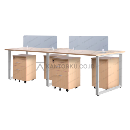Meja kantor tim empat orang dengan drawer beroda praktis — kantorku.co.id