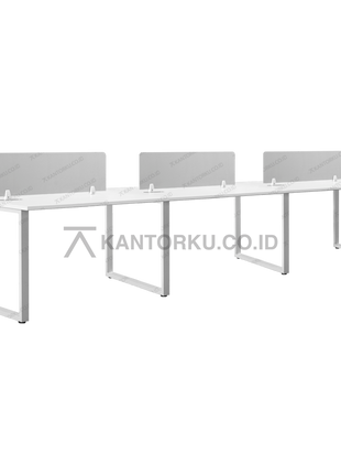 Desain meja kerja FLUIX WS 6P F kolaboratif dengan top table kayu modern – KANTORKUDOTCODOTID