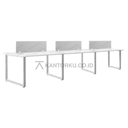 Desain meja kerja FLUIX WS 6P F kolaboratif dengan top table kayu modern – KANTORKUDOTCODOTID