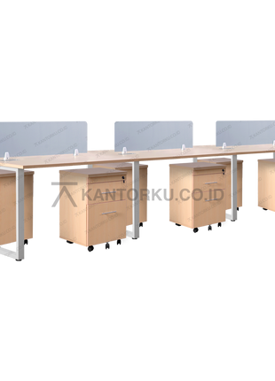 Meja kerja Fluix WS 6P F rangka besi persegi kokoh — kantorkudotcodotid