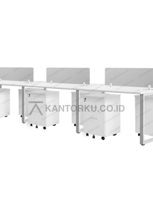 Meja Fluix WS 6P F partisi tengah ruang kerja kolaboratif — kantorkudotcodotid