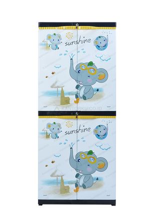 Lemari plastik Sinbak ergonomis nyaman terjangkau motif gajah lucu 4 susun Tersedia di Kantorku