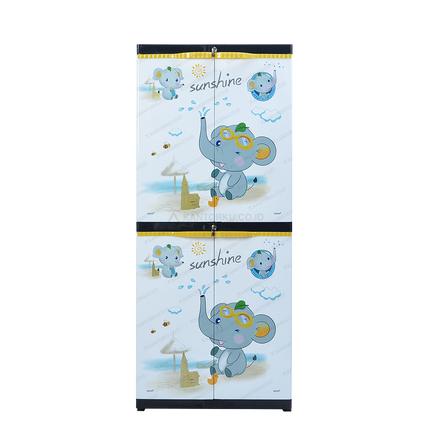 Lemari plastik Sinbak ergonomis nyaman terjangkau motif gajah lucu 4 susun Tersedia di Kantorku