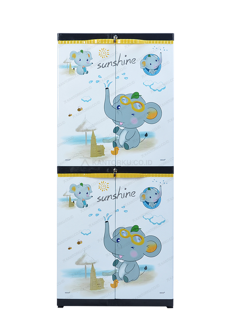 Lemari plastik Sinbak ergonomis nyaman terjangkau motif gajah lucu 4 susun Tersedia di Kantorku